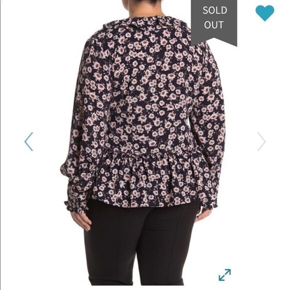 NWT! Everleigh Print Ruffle Wrap Blouse Navy/Rust - Picture 3 of 4